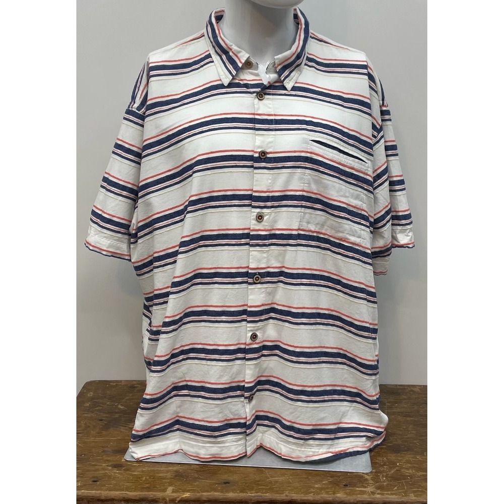 Orvis Mens XXL Short Sleeve Textured Stripe Button Down Shirt Cotton Viscose‎